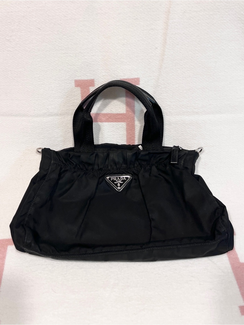 Prada⭐️Vintage Black Nylon ruched Shoulder Bag with silver hardware. Offers.